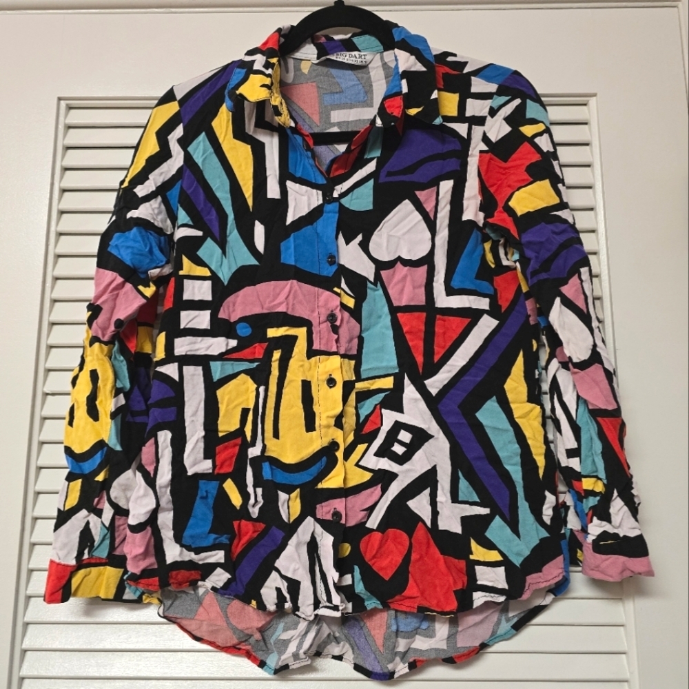 Big Dart - Colourful Abstract Artsy Lightweight Long-Sleeve Button Shirt